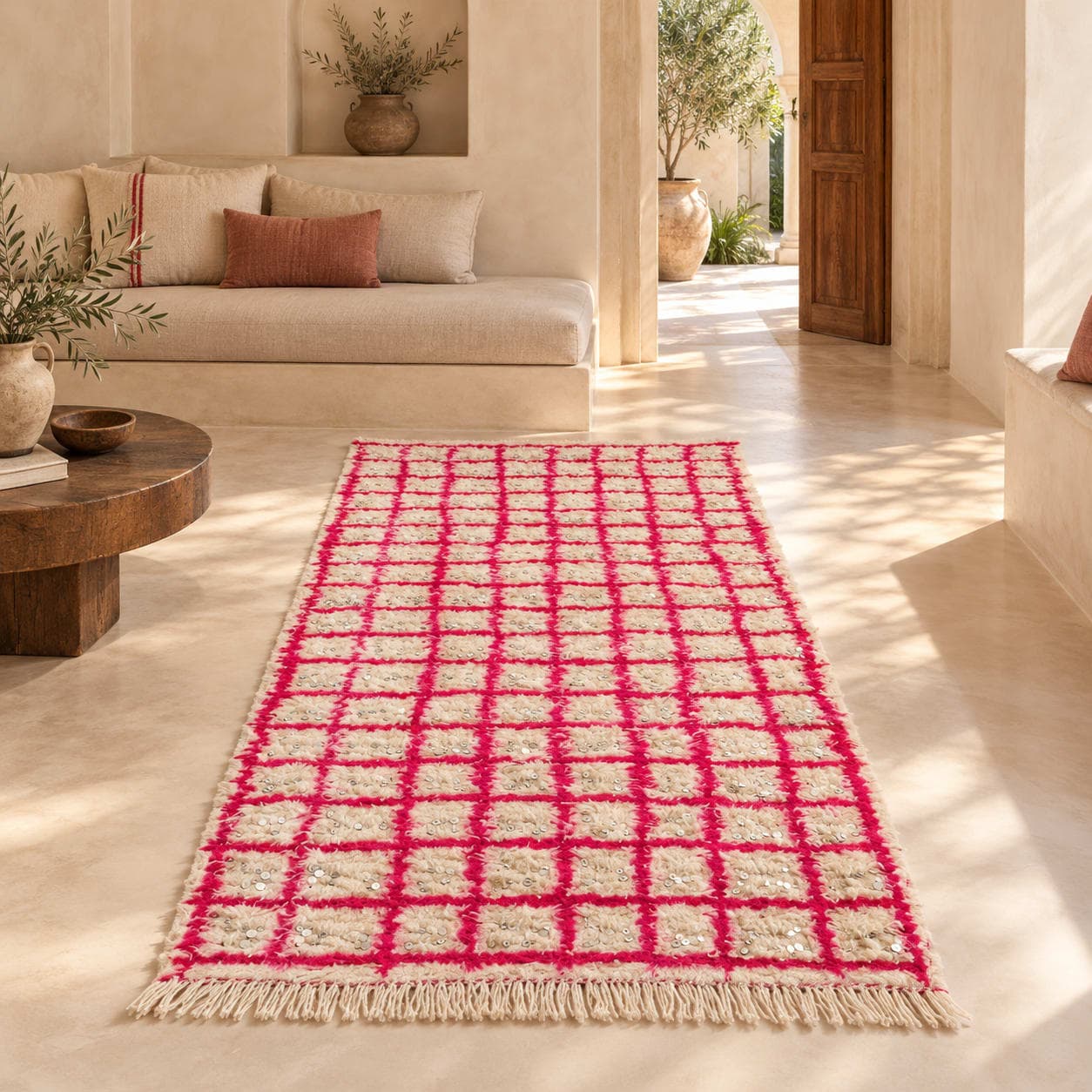 Handira Réinterprétée – Quadrillage Rose & Sequins — vue 1