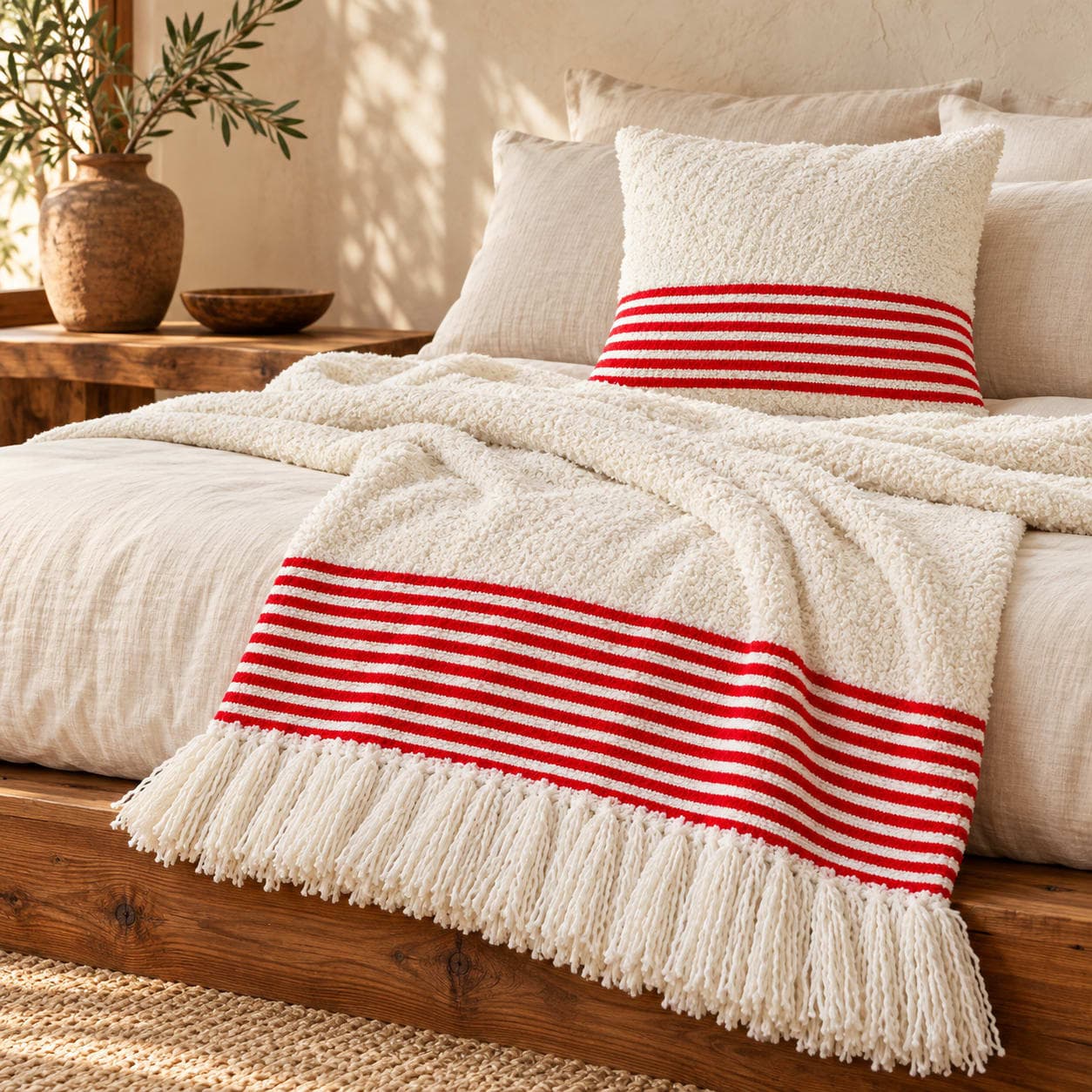 Ensemble plaid & coussin du Moyen Atlas – Rouge tissé — vue 1