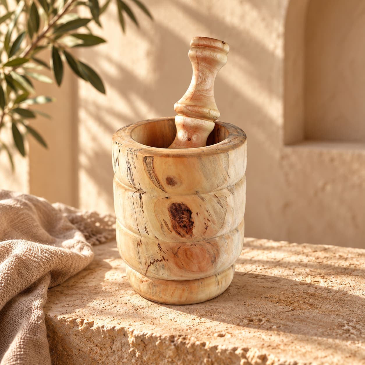 Mortier & pilon Cèdre d’Azrou – Geste culinaire traditionnel et veinage brut — vue 1