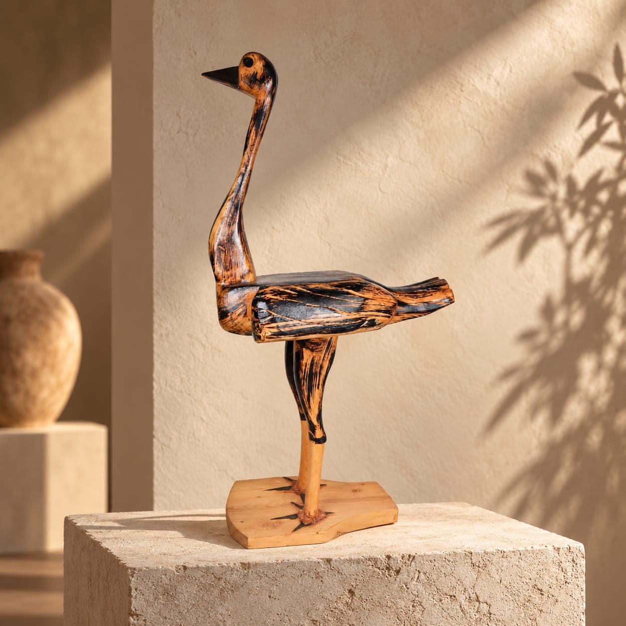 Oiseau sculpté Cèdre d’Azrou – Ligne naïve et posture verticale — vue 1