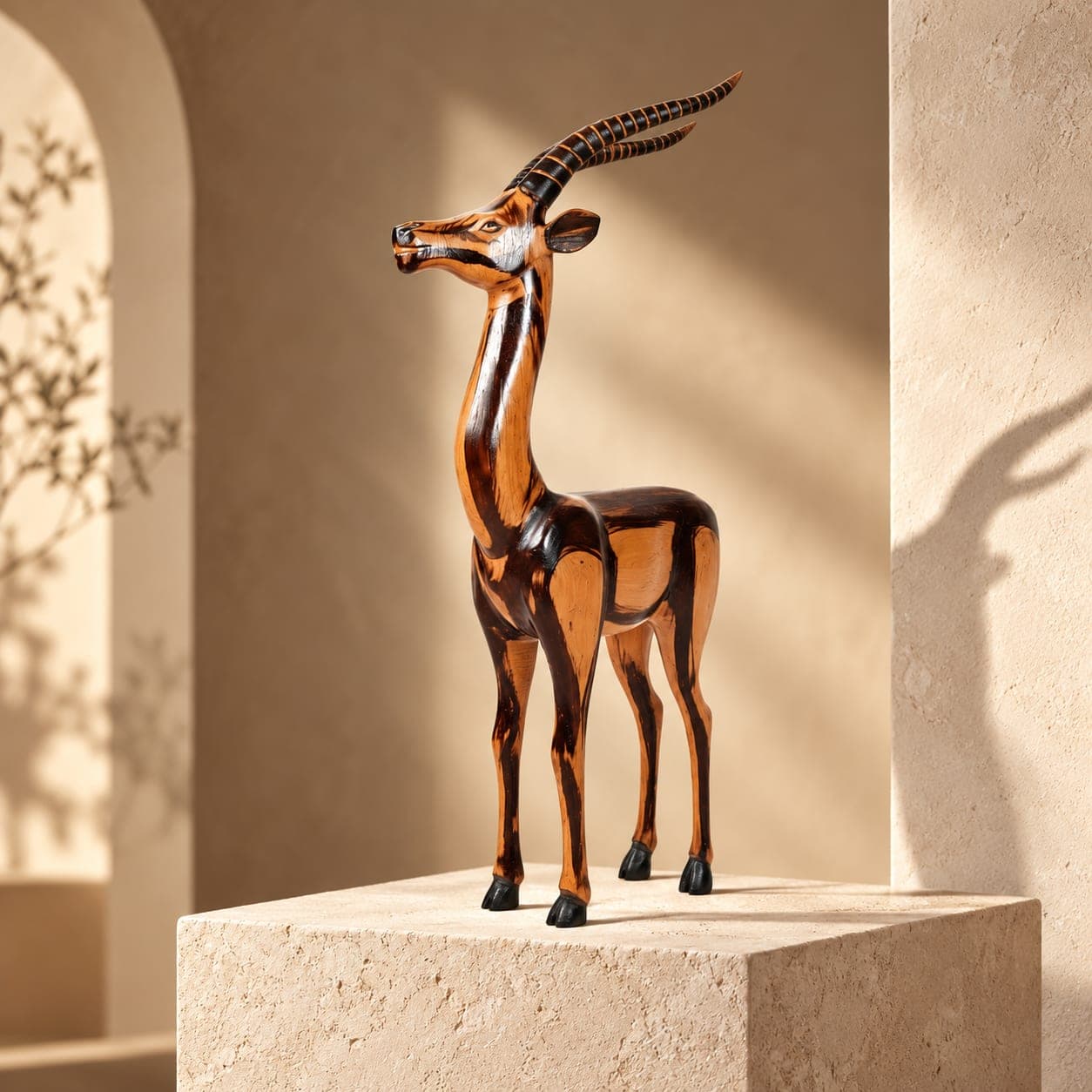 Gazelle sculptée Cèdre d’Azrou – Ligne élancée et finition contrastée — vue 1