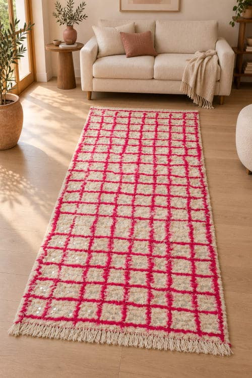 Handira Réinterprétée – Quadrillage Rose & Sequins — vue II