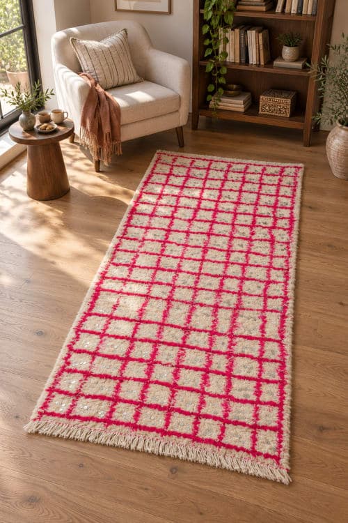 Handira Réinterprétée – Quadrillage Rose & Sequins — vue IV