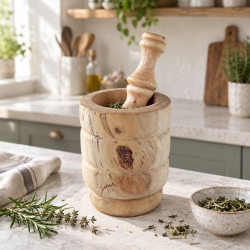 Mortier & pilon Cèdre d’Azrou – Geste culinaire traditionnel et veinage brut — vue II