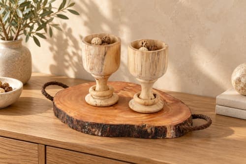 Duo de coupes Cèdre d’Azrou – Plateau rond et service à deux — vue IV