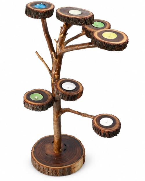 Bougeoir arbre Cèdre d’Azrou – Branches naturelles et lumière douce — vue I