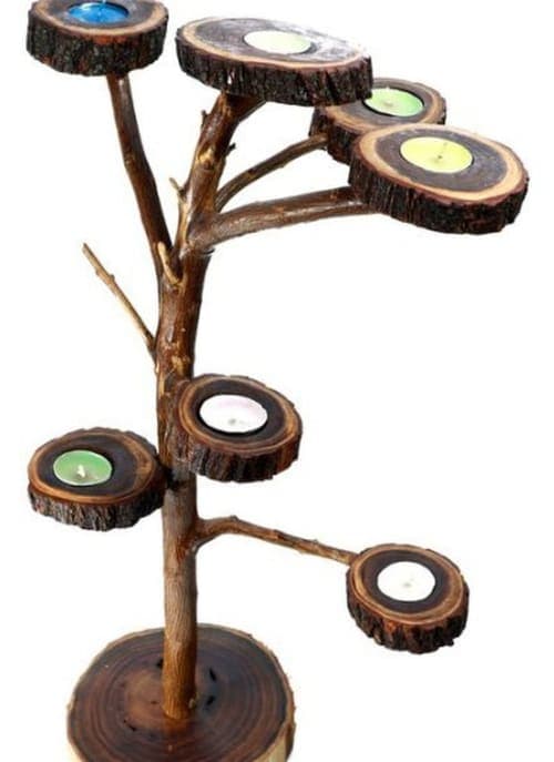 Bougeoir arbre Cèdre d’Azrou – Branches naturelles et lumière douce — vue V