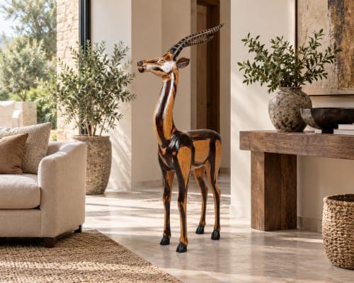 Gazelle sculptée Cèdre d’Azrou – Ligne élancée et finition contrastée — vue II