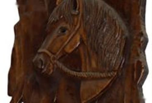 Panneau cheval Cèdre d’Azrou – Relief équestre finition foncée — vue V