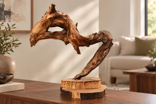 Sculpture racine Cèdre d’El Hajeb – Mouvement organique sur socle — vue II