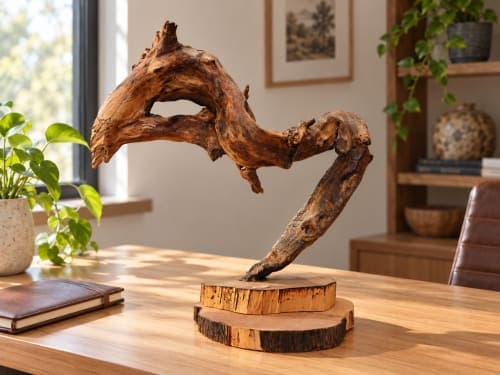 Sculpture racine Cèdre d’El Hajeb – Mouvement organique sur socle — vue III