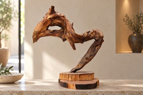 Sculpture racine Cèdre d’El Hajeb – Mouvement organique sur socle — vue IV