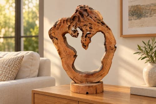 Sculpture anneau organique Cèdre d’El Hajeb – Cercle ouvert et cavités naturelles — vue III