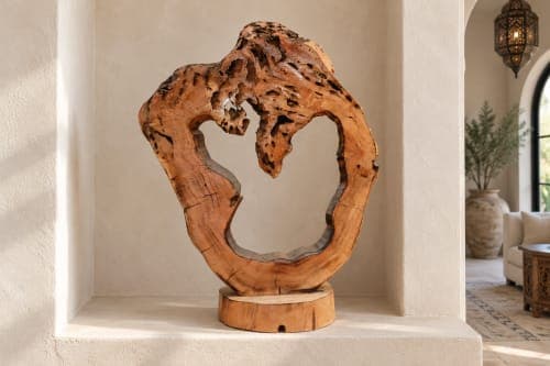 Sculpture anneau organique Cèdre d’El Hajeb – Cercle ouvert et cavités naturelles — vue IV