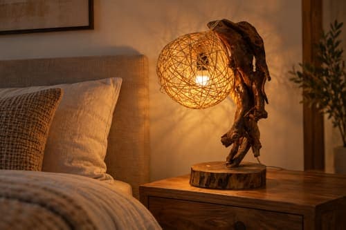 Lampe racine Cèdre d’El Hajeb – Globe végétal et pied organique — vue III