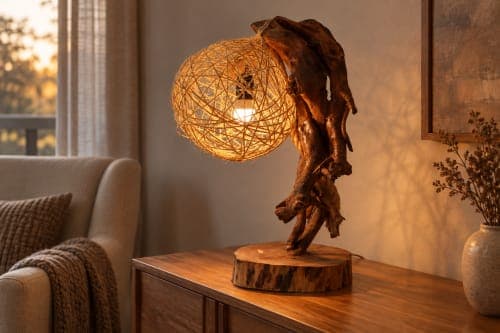 Lampe racine Cèdre d’El Hajeb – Globe végétal et pied organique — vue IV