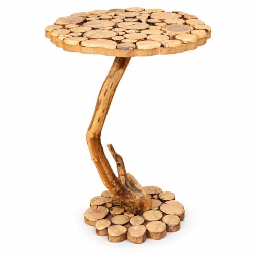 Table d’appoint mosaïque Cèdre d’El Hajeb – Plateau rondelles et pied racine — vue I
