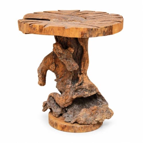Table racine Cèdre d’El Hajeb – Socle sculptural et plateau géométrique — vue I