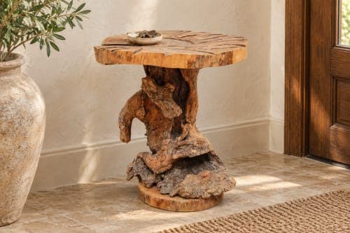 Table racine Cèdre d’El Hajeb – Socle sculptural et plateau géométrique — vue IV