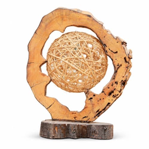 Lampe anneau & globe Cèdre d’El Hajeb – Lumière tressée au cœur du bois — vue I