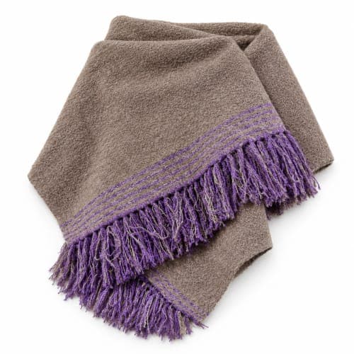 Cape-châle du Moyen Atlas – Taupe minéral & franges violettes — vue I