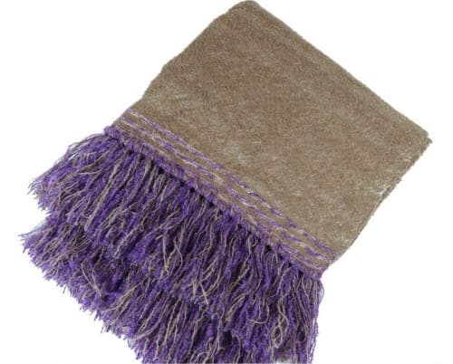 Cape-châle du Moyen Atlas – Taupe minéral & franges violettes — vue V