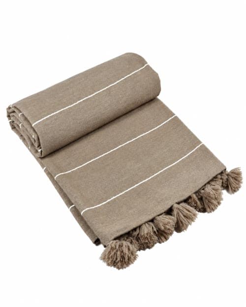 Plaid du Moyen Atlas – Taupe naturel à lignes blanches — vue I