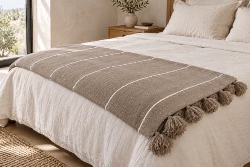 Plaid du Moyen Atlas – Taupe naturel à lignes blanches — vue III