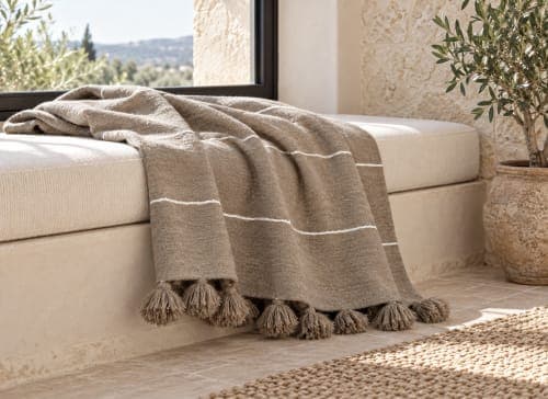 Plaid du Moyen Atlas – Taupe naturel à lignes blanches — vue IV