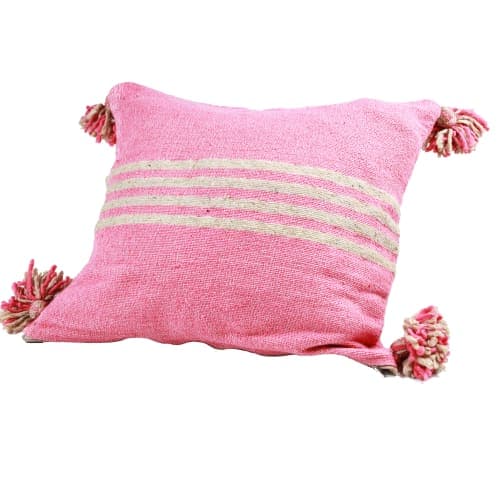 Coussin du Moyen Atlas – Rose tissé à bandes écrues — vue I