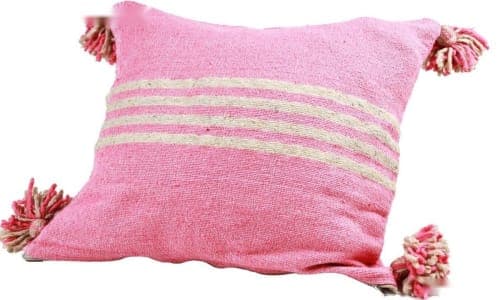 Coussin du Moyen Atlas – Rose tissé à bandes écrues — vue V