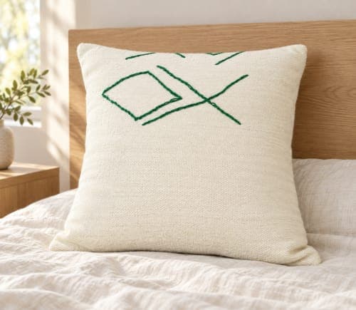 Coussin du Moyen Atlas – Ligne verte abstraite — vue III
