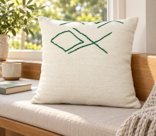 Coussin du Moyen Atlas – Ligne verte abstraite — vue IV