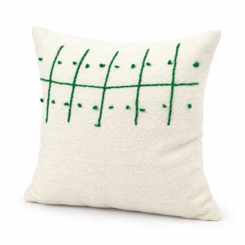 Coussin du Moyen Atlas – Quadrillage vert brodé — vue I