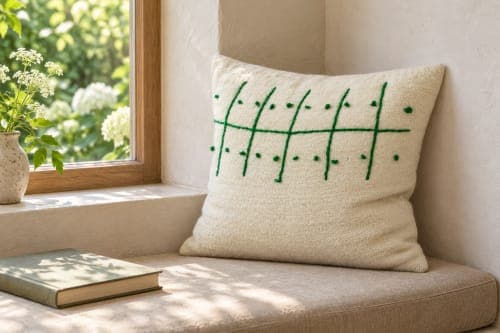 Coussin du Moyen Atlas – Quadrillage vert brodé — vue IV
