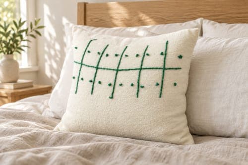 Coussin du Moyen Atlas – Quadrillage vert brodé — vue III