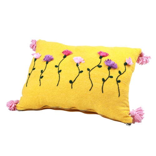 Coussin du Moyen Atlas – Jardin jaune brodé — vue I
