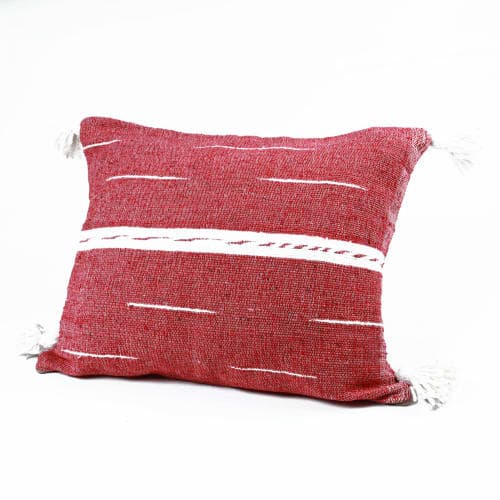 Coussin du Moyen Atlas – Rouge tissé à lignes blanches — vue I