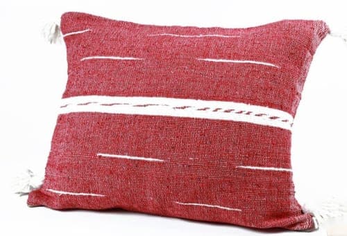 Coussin du Moyen Atlas – Rouge tissé à lignes blanches — vue VIII