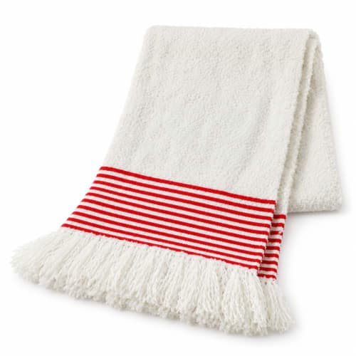 Ensemble plaid & coussin du Moyen Atlas – Rouge tissé — vue I