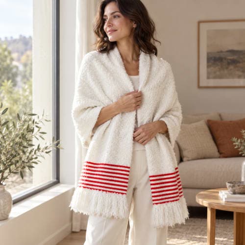 Ensemble plaid & coussin du Moyen Atlas – Rouge tissé — vue II