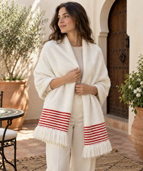 Ensemble plaid & coussin du Moyen Atlas – Rouge tissé — vue IV