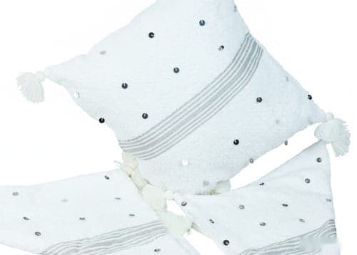 Ensemble plaid & 3 coussins du Moyen Atlas – Blanc nacré à sequins — vue VIII