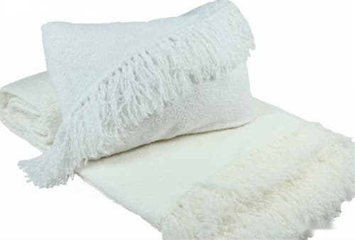 Ensemble plaid & coussin du Moyen Atlas – Ivoire doux à franges — vue V