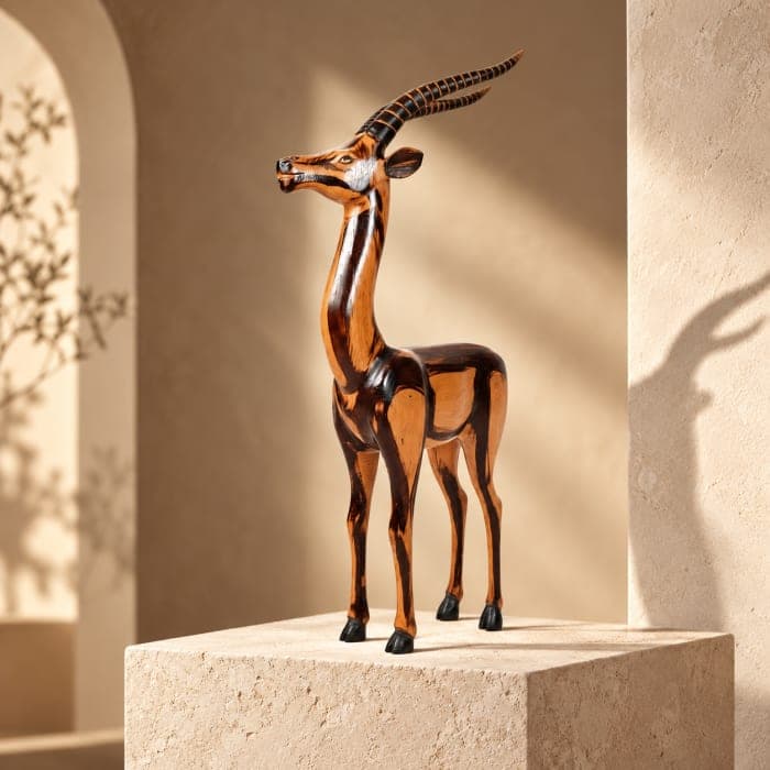 Gazelle sculptée Cèdre d’Azrou – Ligne élancée et finition contrastée
