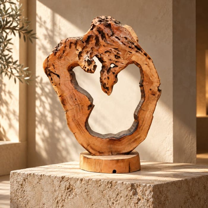 Sculpture anneau organique Cèdre d’El Hajeb – Cercle ouvert et cavités naturelles