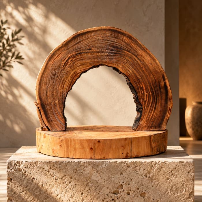Arche décorative Cèdre d’El Hajeb – Cernes apparents et socle naturel